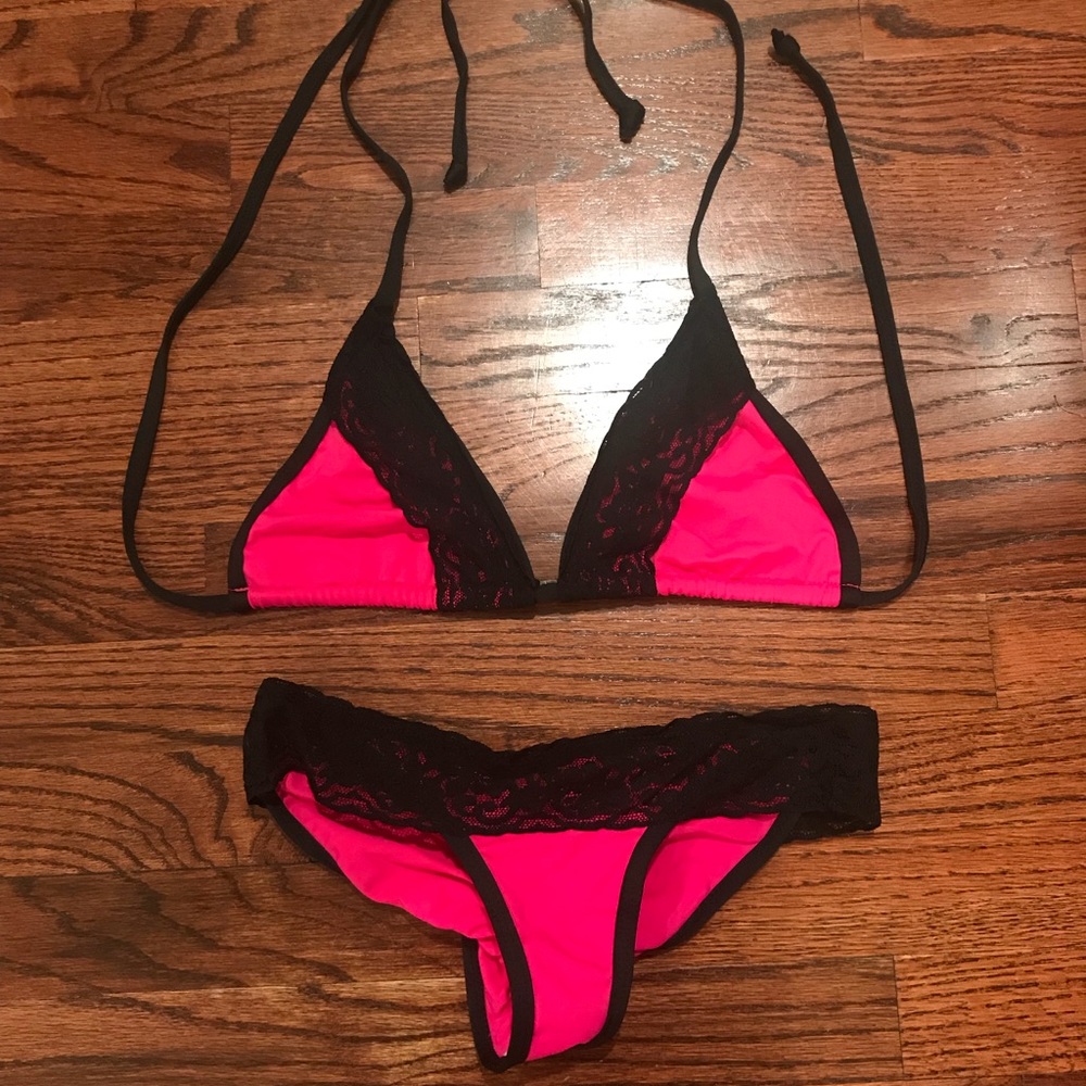 Hot pink lace bikini